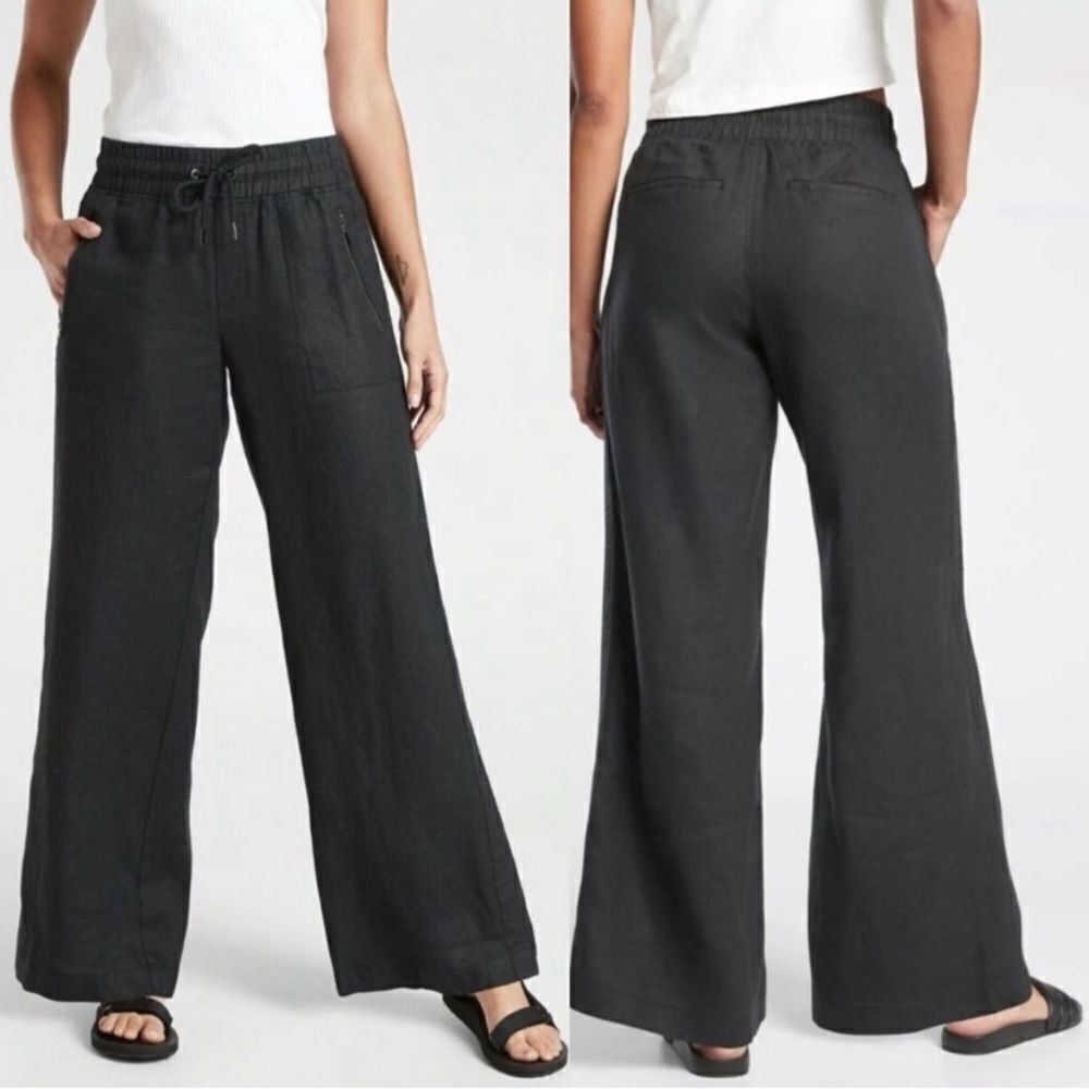 Athleta Cabo Linen Wide Leg Pant - Black